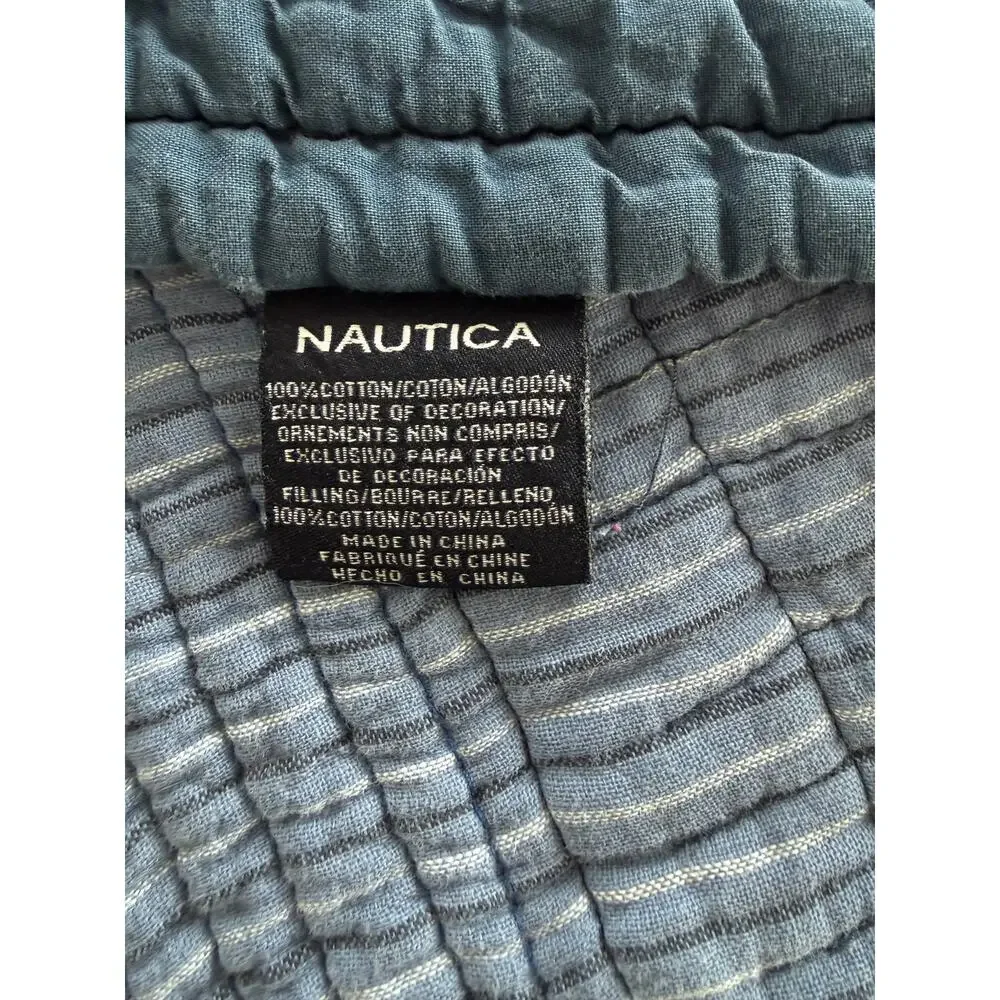 Nautica Coastal Quilt Bedspread Full Queen Blue Plaid Cotton 2 Pillow Shams READ